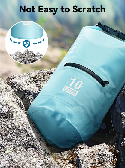 HEETA Waterproof Dry Bag with Front Zippered Pocket for Women Men, 5L/10L/20L/30L/40L Roll Top Lightweight Dry Storage Bag Backpack for Travel, Kayaking, Boating, Rafting, Camping, Beach (Blue, 5L)