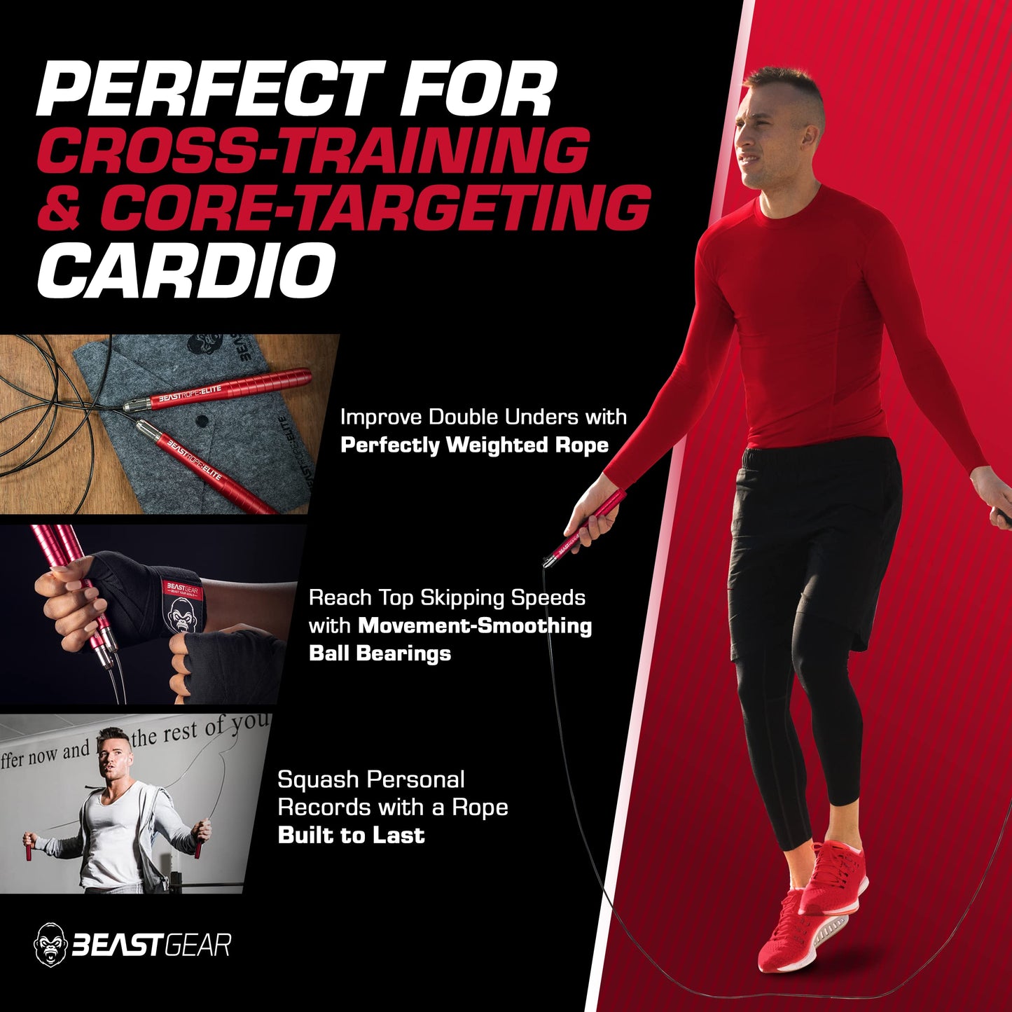 Beast Gear Jump Rope for Men and Women - Built for Speed, Premium Aluminium Jumping Rope for Advance Fitness - Boxing, MMA, HIIT, Strength Training & Double Unders