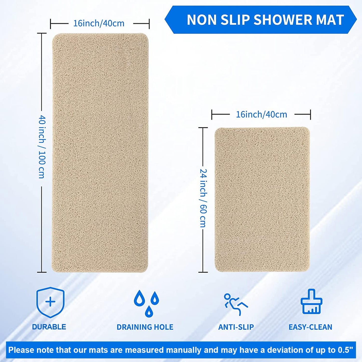 Hargiis Non Slip Bathtub Mat, Anti Slip Shower Mat, Fast Drying Bath Tub Mats, Foot Scrubber Mat, Anti Slip Mat for Tub, Floor,Bathroom, Home, Kitchen, Hotel (Beige 24x16 Inch)