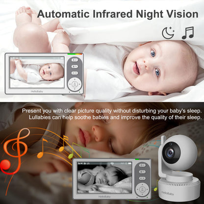HelloBaby 4.3'' Video Baby Monitor with 30 Hours Battery, Remote Pan-Tilt-Zoom Baby Monitor No WiFi, Baby Monitor with Camera and Audio, Night Vision, ECO Mode, Two-way Talk, 8 Lullabies, 1000ft Range