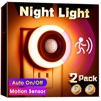 Briignite Motion Sensor Night Light Orange, [2 Pack] Night Lights Plug into Wall, Auto On/Off Motion Activation Nightlight, Energy-Saving 0.6W LED Amber Night Light, Ideal for Kids, Bedroom, Bathroom