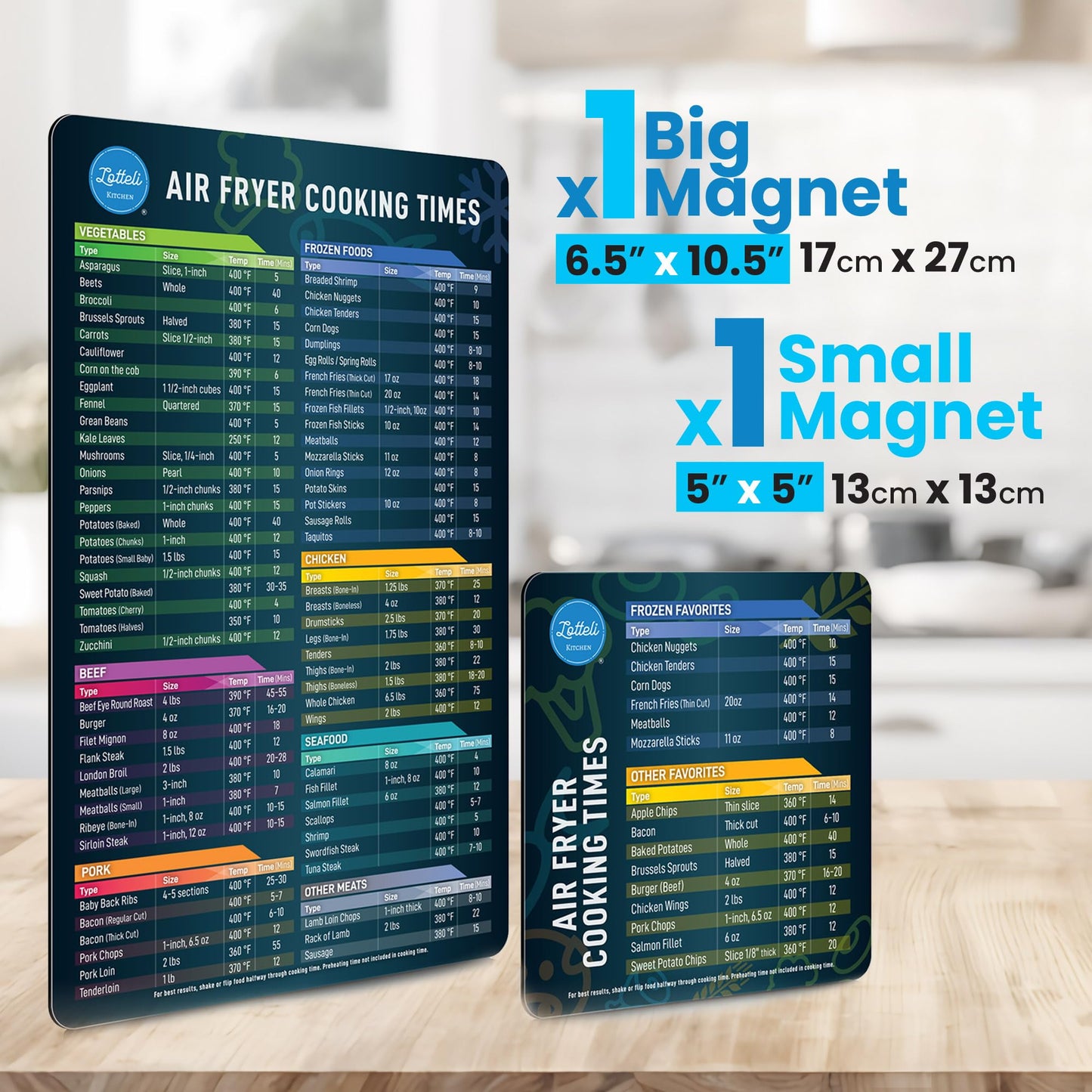 Air Fryer Magnetic Cheat Sheet Set - Air Fryer Accessories Cookbook - As Seen on the Today Show an Easy to Use AirFryer Time Chart Set - Strong Magnet Quick Reference Cooking Guide for Frying (Black)