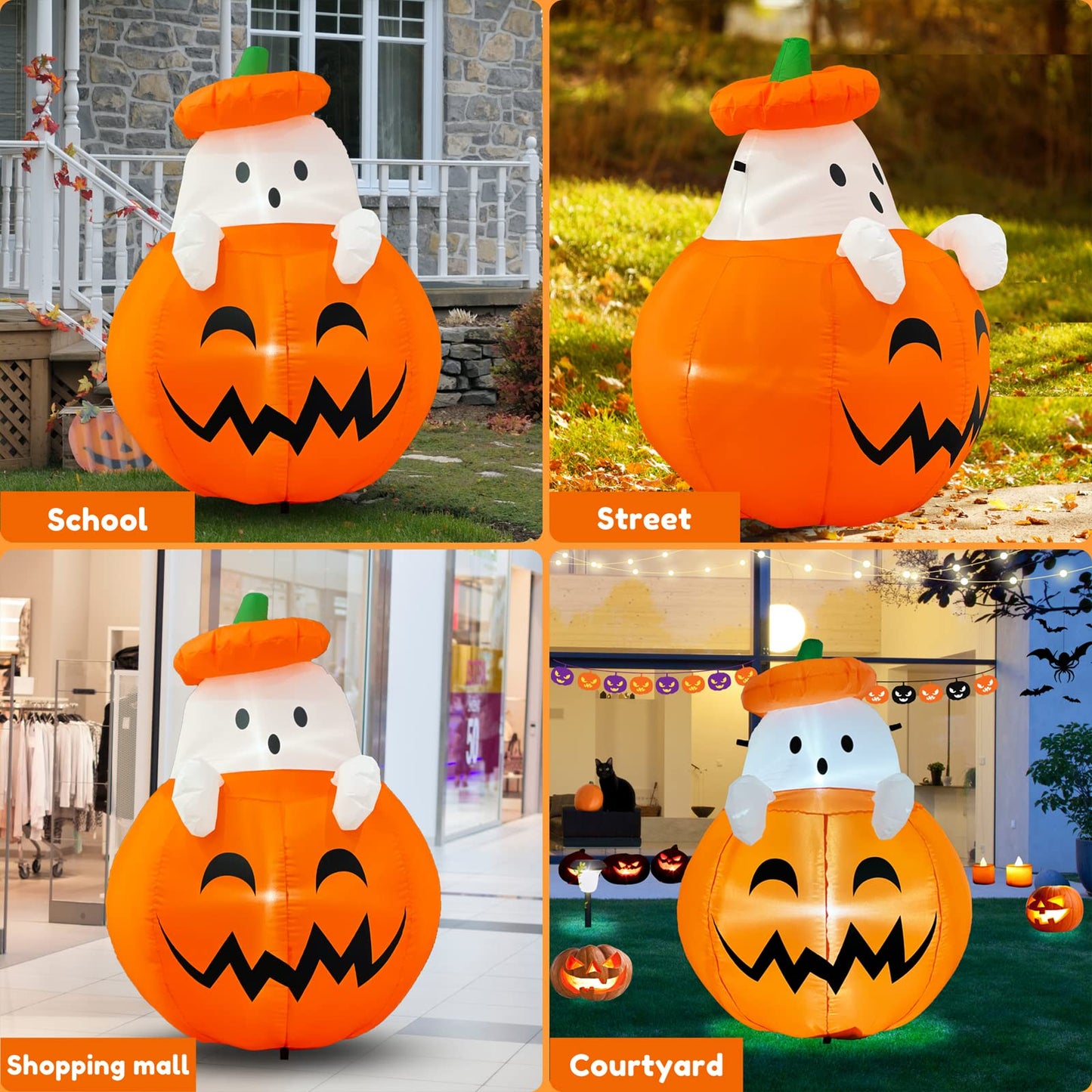Buheco Inflatable Pumpkin Ghost Halloween Decorations Outdoor Blow Up 4ft Giant Cute Scary Yard Decor Inflatables Built in Led Lights for Indoor Outside Lawn Garden Holiday Fall Family Party Props