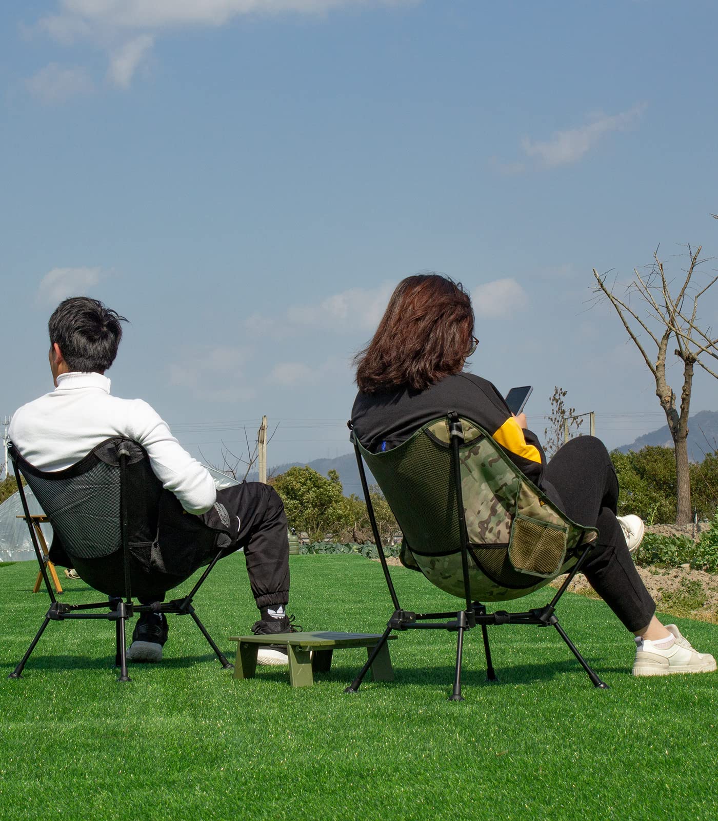 iClimb Ultralight Compact Camping Folding Beach Chair with Anti-Sinking Large Feet and Back Support Webbing (Yellow - Square Frame - 2PC)