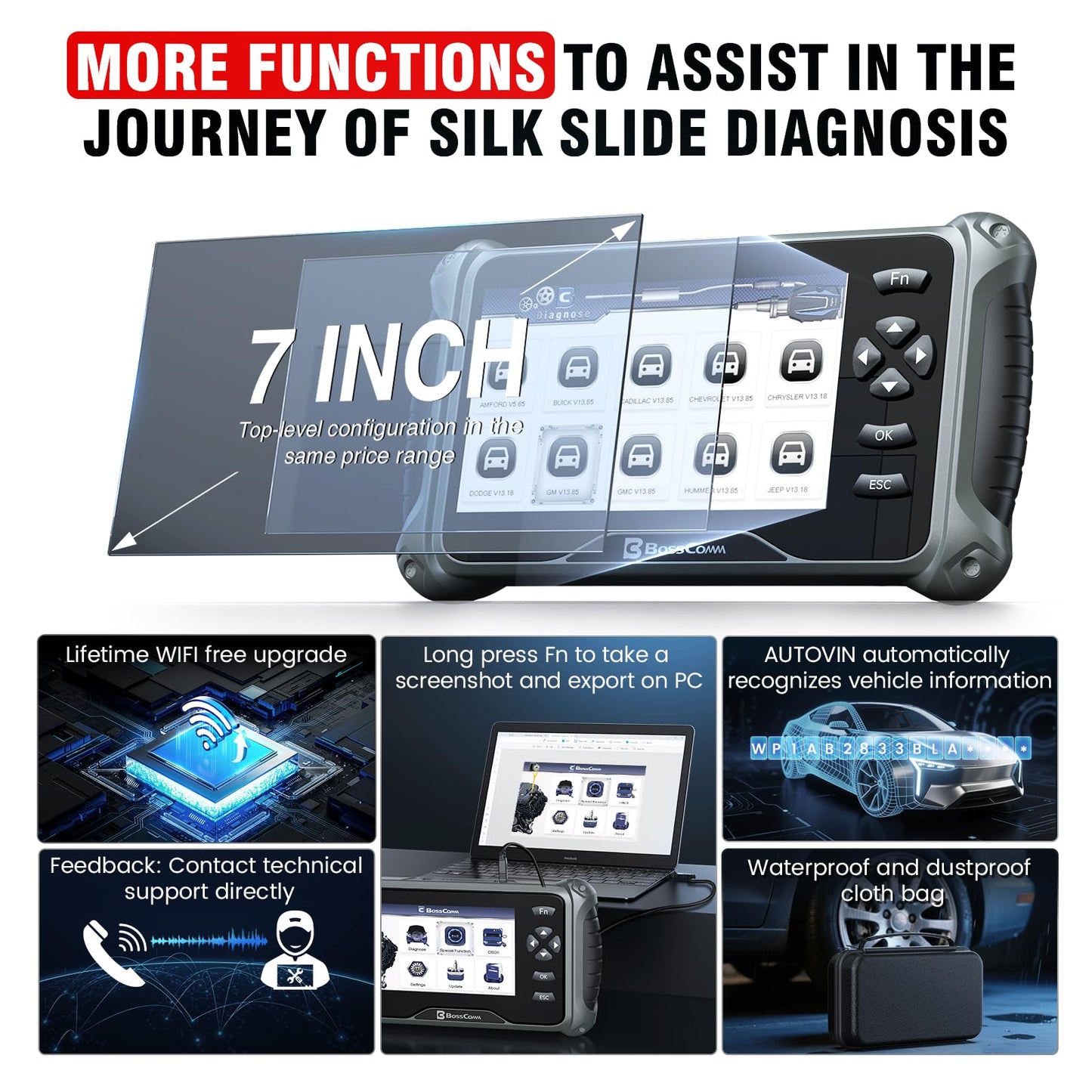 BOSSCOMM IF742 OBD2 Scanner, ABS/SRS/Transmission/Check Engine Code Reader Scan Tool with 6 Resets, ABS Bleeding/Oil/EPB/SAS/Throttle/BMS, Car Scanner Diagnostic Tool for All Cars, Upgraded of IF740