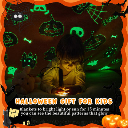 inhand Halloween Blanket Gifts Glow in The Dark Blanket and Toys for Kids Spider Webs Pumpkin Ghost Spooky Plush Soft Halloween Decorations Throw Blanket for Kids to Party Sofa Bed Living Room 50"X60"
