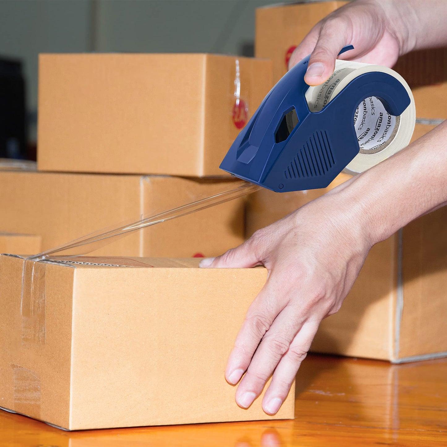 Amazon Basics Heavy Duty Packaging Tape with Dispenser for Shipping, Moving and Storing, 1.88" x 22.2 yds, 6-Pack, 4.33 x 2.64 x 2.36 in