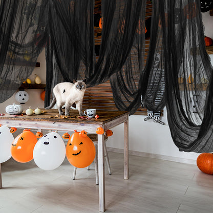 600" x 85" Creepy Halloween Cloth - Black Spooky Fabric - Large Creepy Halloween Decorations for Haunted House, Window Backdrops, Garden Party, Yard, Wall, Doorway