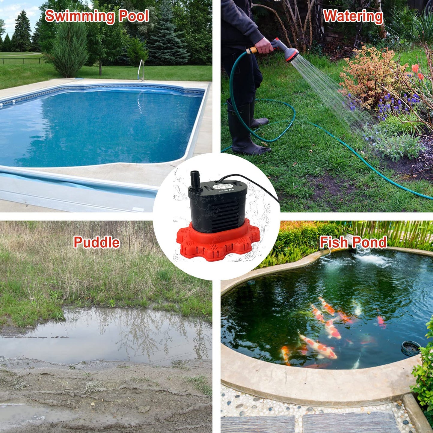 AgiiMan Pool Cover Pump Above Ground - 850 GPH Submersible Water Pump for Pool Draining, Portable Small Sump Pumps with 16' Drainage Hose and 25' Power Cord, 3 Adapters, Black