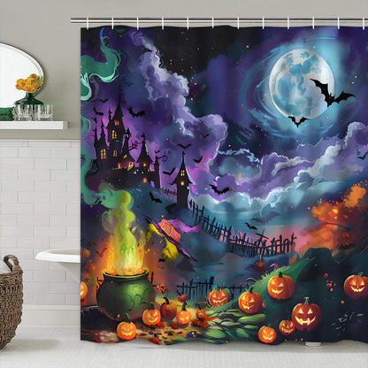 AZHM Halloween Shower Curtain Set, Enchanted Witch Themed Bathroom Decor, Scary Pumpkin Ambiance Bathroom Shower Curtain with Rugs