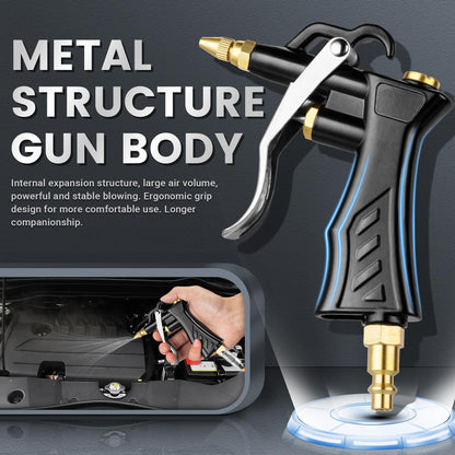 High Volume Air Blow Gun with Brass Adjustable Nozzle, Industrial Blower Gun with 2 Steel Extensions and 13.7 Inch Universal Hose, Pneumatic Air Compressor Accessory Tool