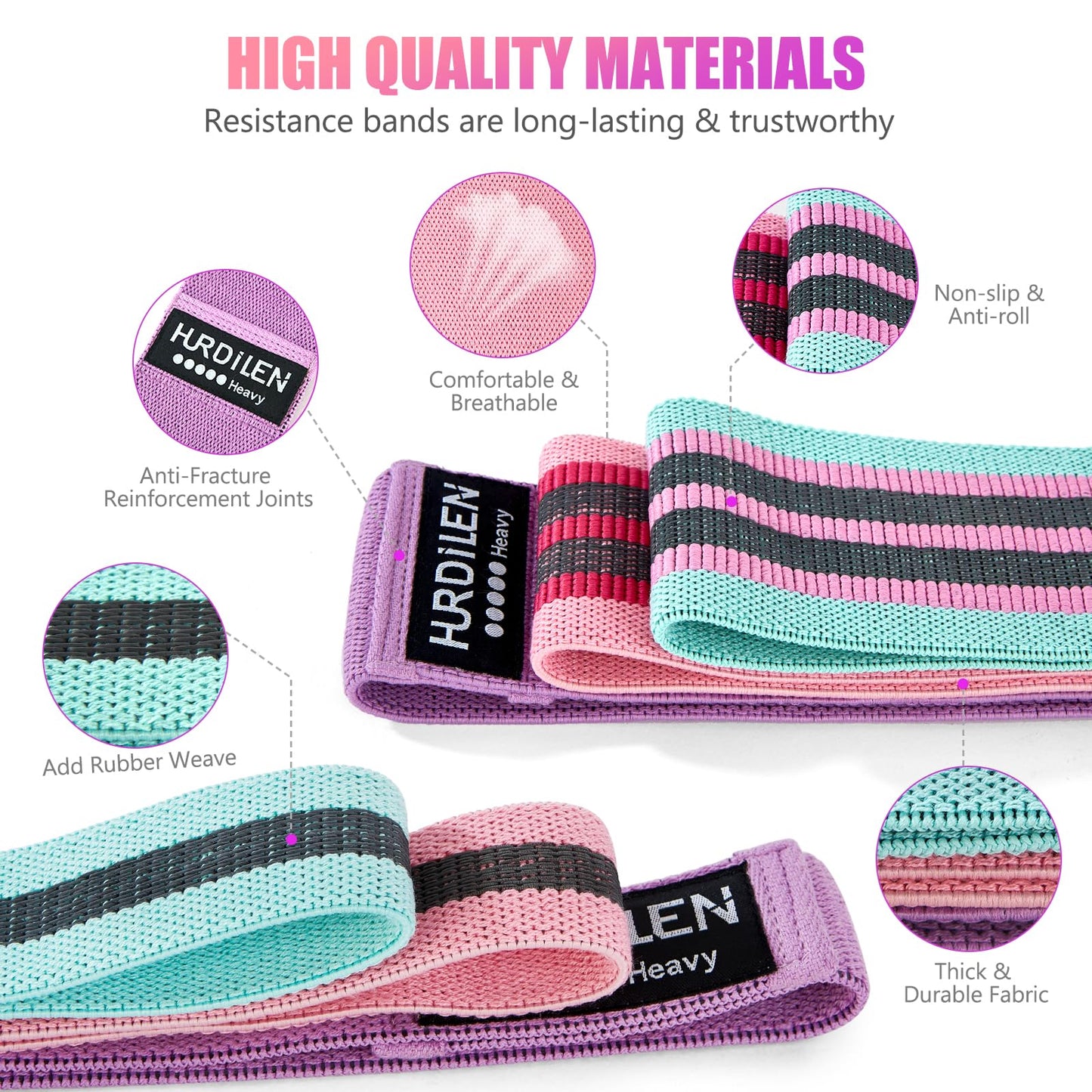 Hurdilen Resistance Bands for Working Out Set, 3 Pcs Pull Up Bands and 3 Pcs Assistance Bands with Door Anchor for Legs, Glutes, Hip, Fabric Loop Bands Workout Bands Resistance for Gym, Home, Office