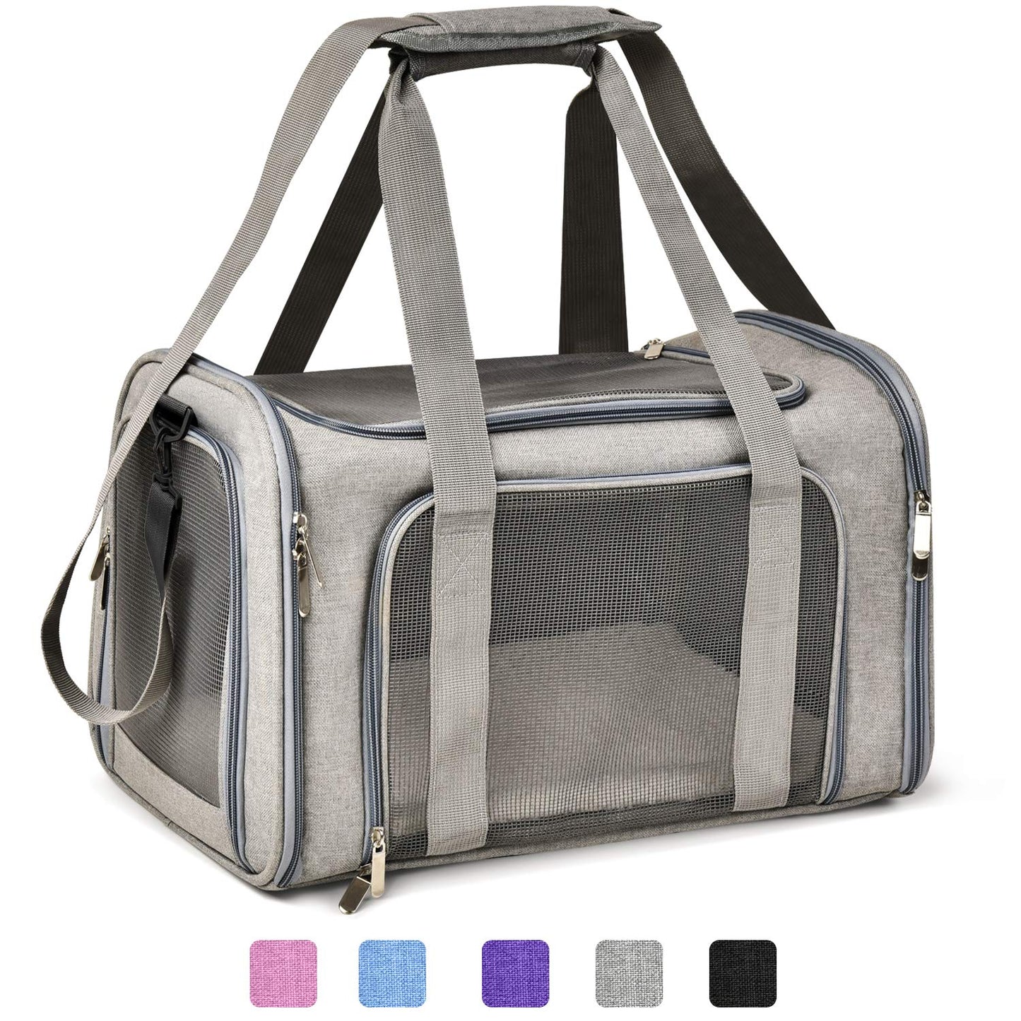Henkelion Cat Carriers Dog Carrier Pet Carrier For Small / Medium Cats Dogs Puppies (Up To 15lbs), TSA Airline Approved Small Dog Carrier Soft Sided, Collapsible Waterproof Travel Puppy Carrier - Grey