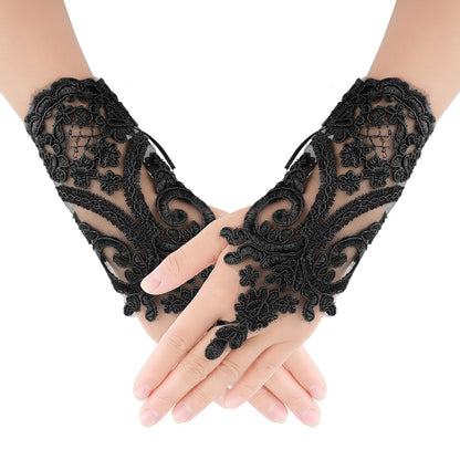 Women's Short Lace Embroidered Gloves Lace Fingerless Gloves Tea Party Gloves for Opera Prom Masquerade Evening Halloween Dress Accessories