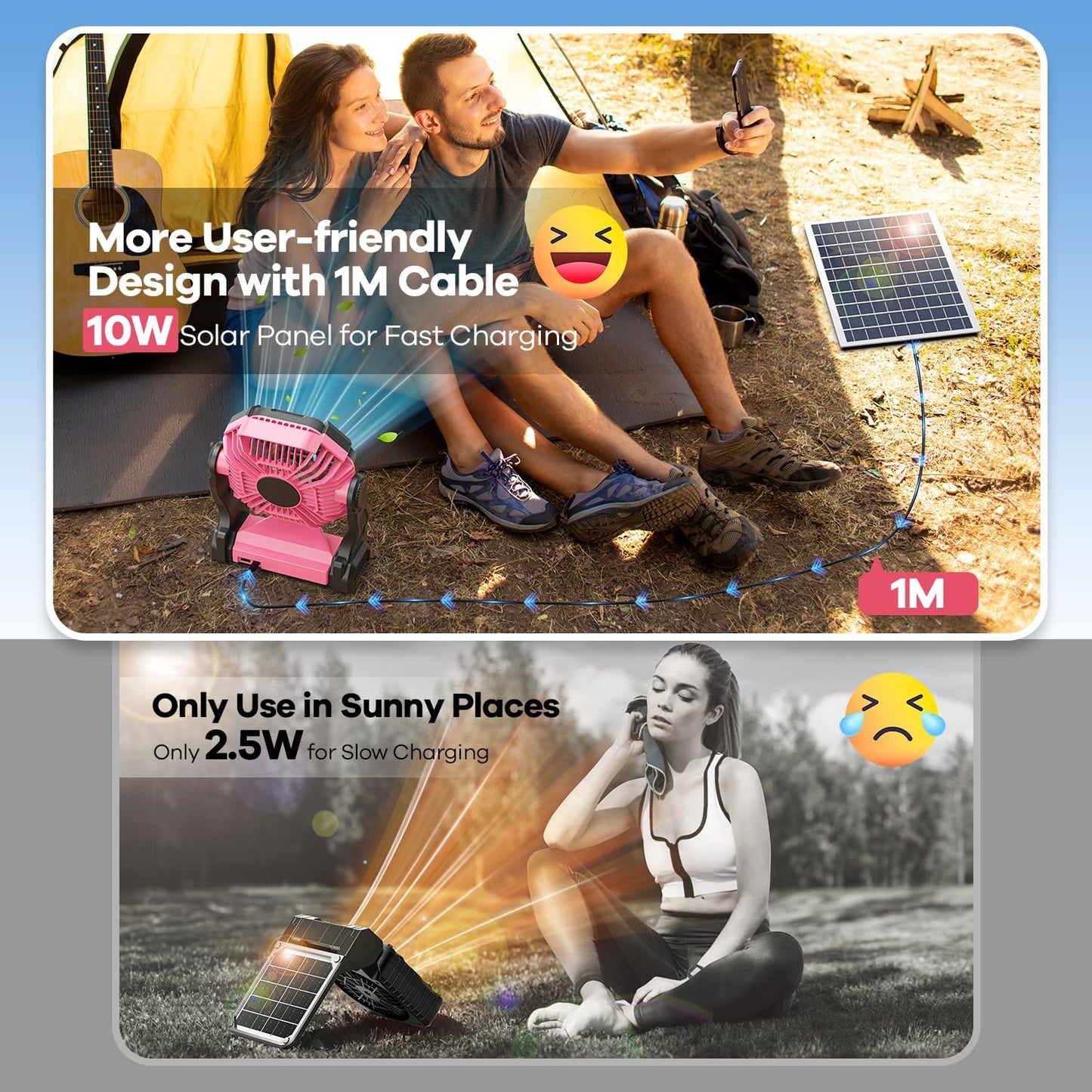 30000mAh Solar Fan with LED Lantern, 10W Solar Panel Rechargeable Battery Powered Camping Fan for Outside, 9 Inch Portable Battery Operated Hurricane Supplies for Picnic, Barbecue, Fishing, Travel