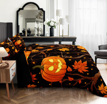 Black Pumpkin Bedding Happy Halloween Comforter Set Orange Pumpkin Lantern Spooky Ghost Festival Theme Black Halloween Bedding Comforter Set King Size