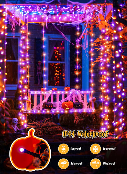 Brightown Halloween Lights Outdoor Battery Operated, 2 Pack Total 33FT 100 LED Battery Fairy Lights with Timer,8 Modes, Waterproof Halloween String Lights for Indoor Bedroom Decoration,Orange & Purple