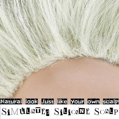 Wiggy Mermaid Unisex Silver Light Green Bald Wig Men, Short Wavy Old Man Wig Fluffy Crazy Funny Wigs + Cap for Movie Halloween Costume Party Cosplay