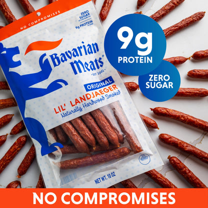 Bavarian Meats Lil' Landjaeger Meat Sticks, Smoked Sausage Protein Snacks, Zero Sugar, Great Source of Protein, Gluten Free, Keto Friendly Low Carb Snack, 10 Ounce