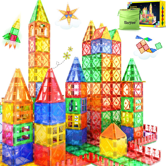 52PCS Magnetic Tiles Toys for 3 Year Old Boys and Girls Magnetic Building Blocks STEM Learning Toys Sensory Montessori Toys for Toddlers Kids