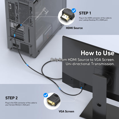 BENFEI HDMI to VGA 6 Feet Cable, Uni-Directional HDMI Computer to VGA Monitor Cable (Male to Male) Compatible for Computer, Desktop, Laptop, PC, Monitor, Projector, HDTV, Roku, Xbox