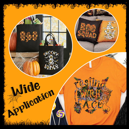 HTVSTD Halloween Pumpkin HTV Vinyl - 12 Sheets (12'' x 10'') Pumpkin HTV Heat Transfer Vinyl Patterned Iron On Vinyl for T-Shirts