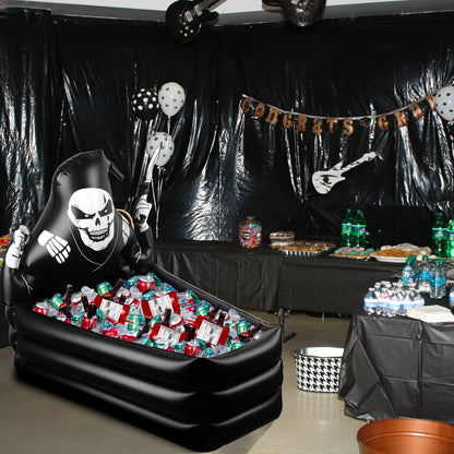 44 Inch Inflatable Grim Reaper Coffin Cooler Halloween Party Supplies 120+ Cans Large Capacity Inflatable Drink Holder for Indoor Outdoor Home Halloween Birthday Party Decorations, Black