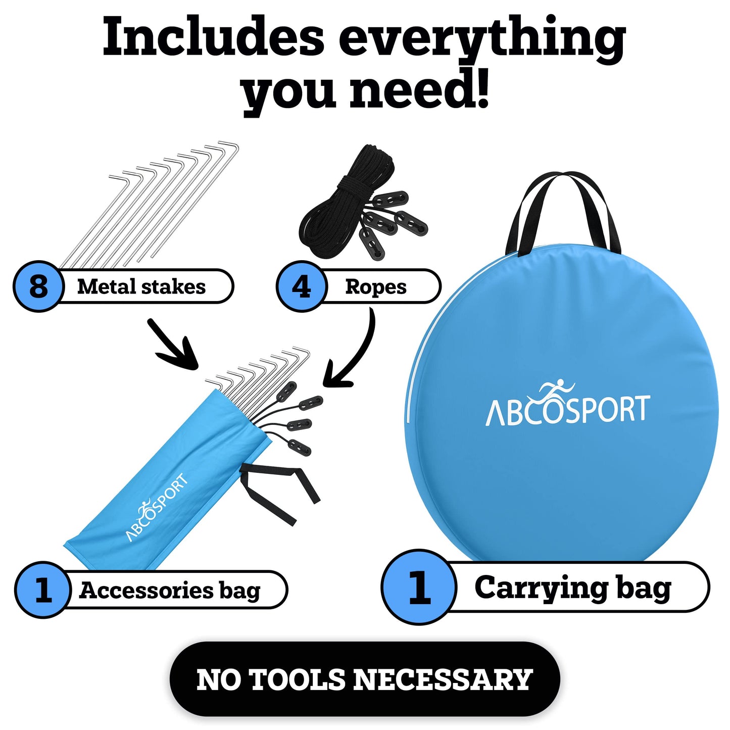 Abco Tech Pop Up Tent - Portable Tent for Camping 2 Person Pop Up with Double Doors - Water-Resistant and UV Protection - Foldable Cabana with Zipper and Carrying Bag - Sky Blue, 88.6"x47.2"x37.4"