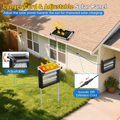 Bug Zapper Outdoor Solar Powered, Zwiran Mosquito Zapper Indoor with 4500V High Powered, Electric Fly Zapper with Extension Cord and Grounding Bracket, Rechargeable Waterproof Mosquito Killer