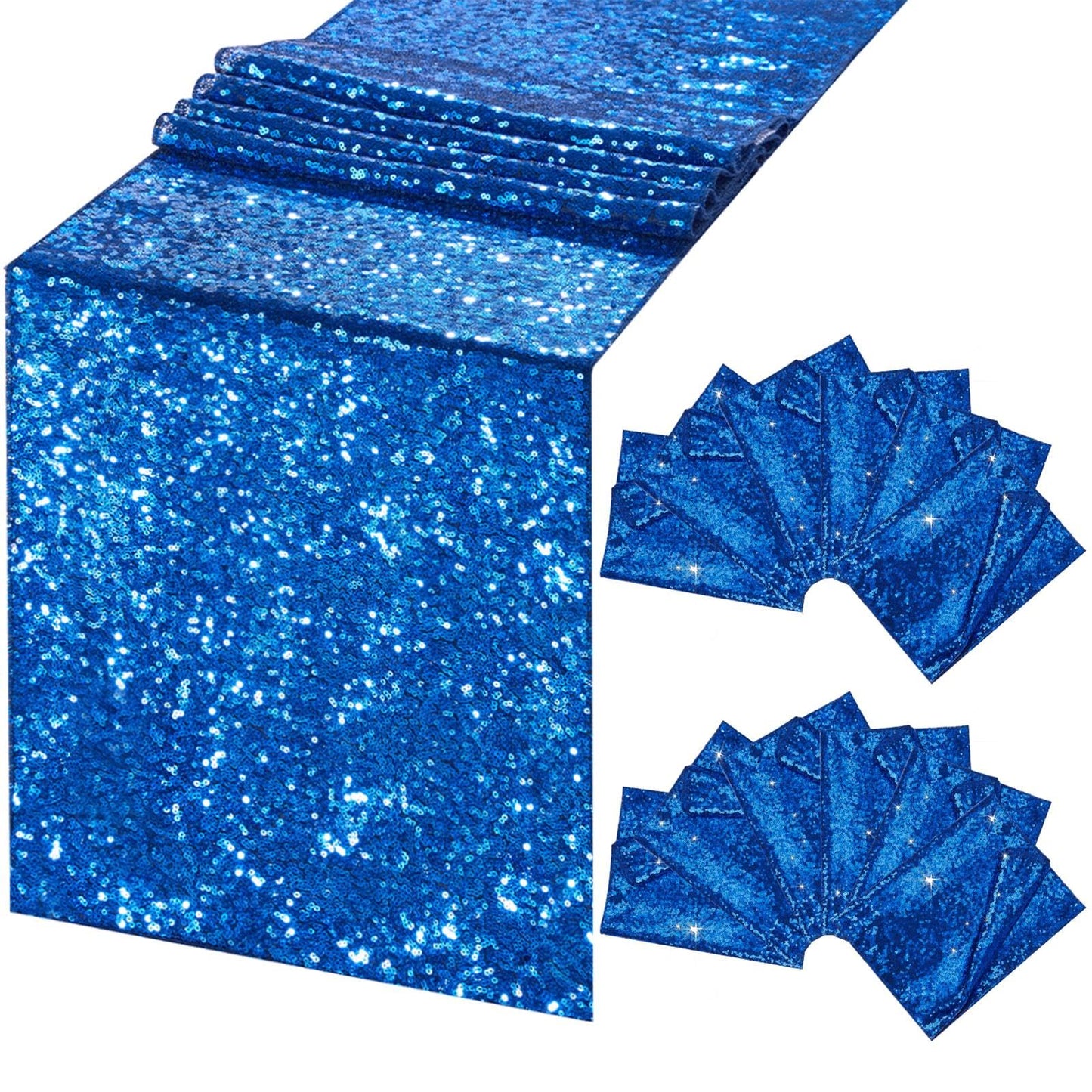 B-COOL Royal Blue Table Runner 12 Pack 12x72Inch Glitter Decoration Sparkly Fabric for Graduation Holiday Birthday Outdoor Dining Table Centerpieces