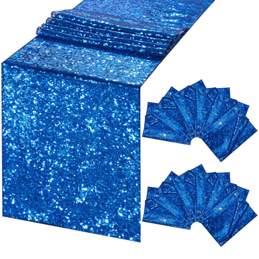 B-COOL Royal Blue Table Runner 12 Pack 12x72Inch Glitter Decoration Sparkly Fabric for Graduation Holiday Birthday Outdoor Dining Table Centerpieces