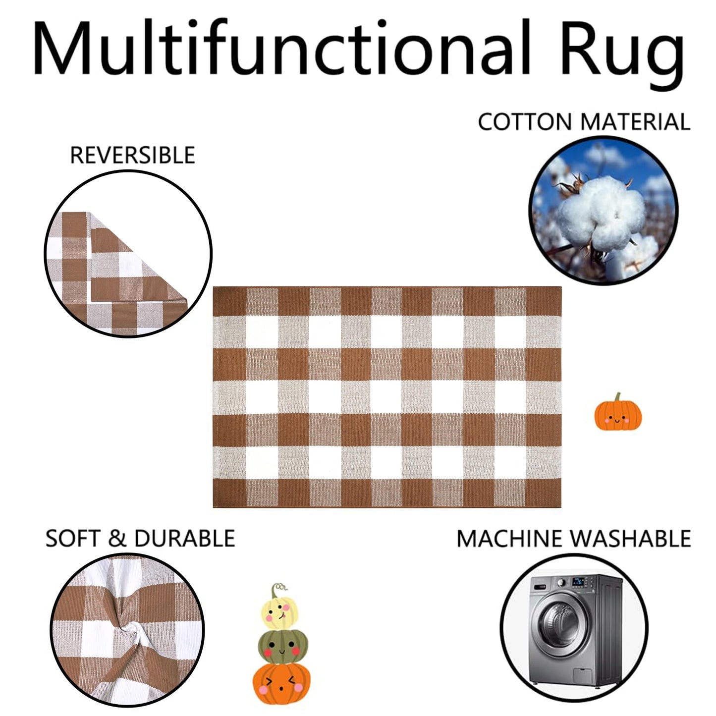 Buffalo Plaid Outdoor Rugs, 4'x6' Coffe and White Checkered Area Rug, Layering Rug for Hello/Welcome Door Mat, Washable Cotton Woven Farmhouse Mat for Front Porch Décor