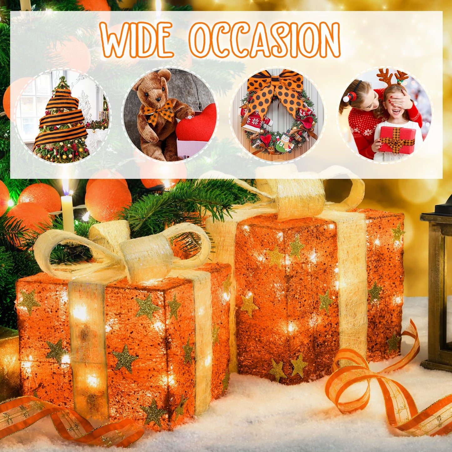 Wiaxin 3 Rolls Wired Ribbon Orange 2.5 Inch x 15 Yards Easter Orange and Black Buffalo Plaid Ribbon Gingham Ribbon Dot Pattern Striped Ribbons for Halloween Thanksgiving Fall DIY Crafts Party Decor