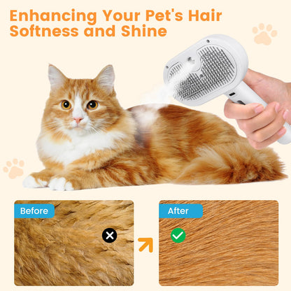 3 in 1 Cat Steam Brush, Pet Steam Brush for Cat Dog Long Short Haired, Pet Spray Hair Removal Comb for Small Animals Shedding & Grooming, Water Mist Spray Brushes with Release Button(White)