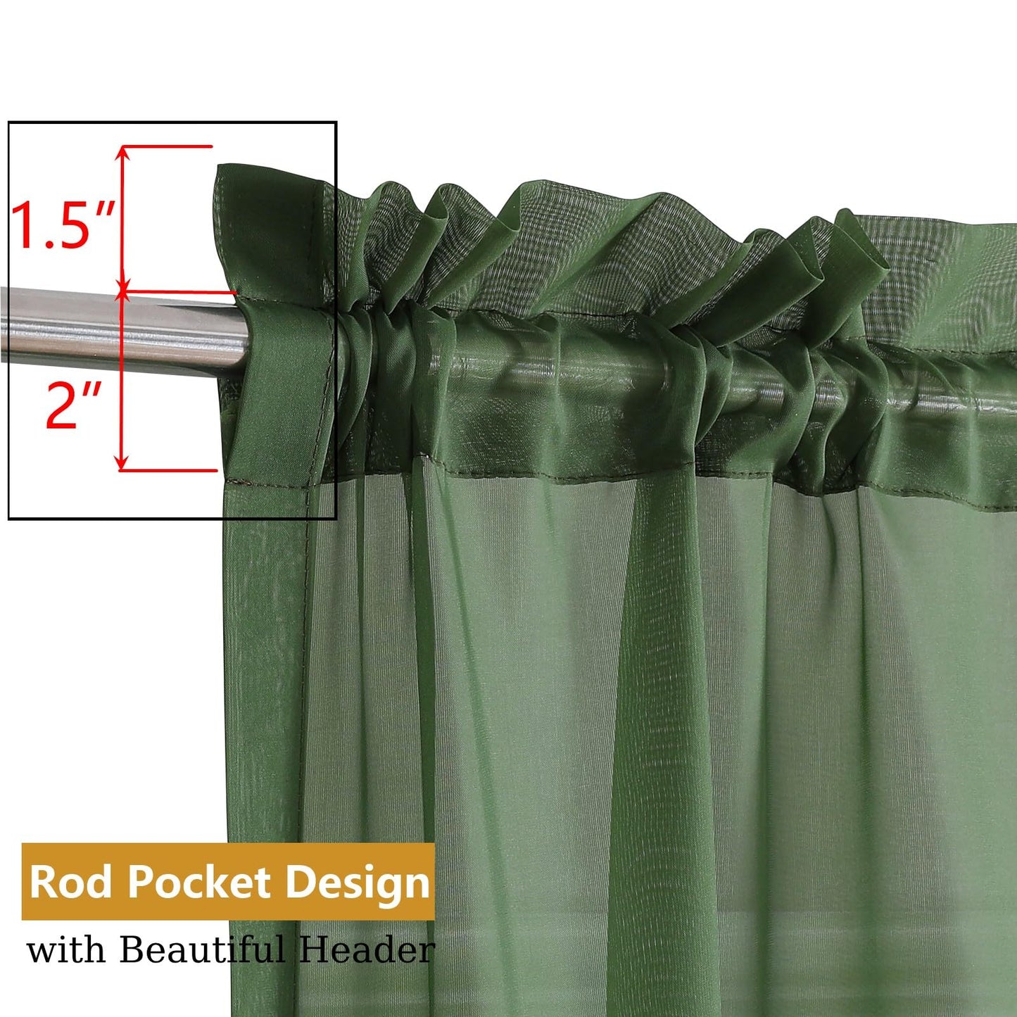 Airwill Short Sage Green Cafe Curtains - 36 Inch Tier Rod Pocket Sheers for Bathroom & Small Windows, 2 Panels