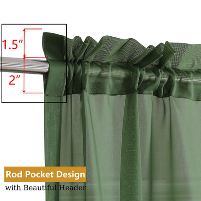 Airwill Short Sage Green Cafe Curtains - 36 Inch Tier Rod Pocket Sheers for Bathroom & Small Windows, 2 Panels