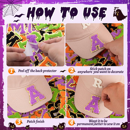 52 Pcs Halloween Patches Chenille Letter Patches Self Adhesive for Clothing,A-Z Varsity Letter Stickers Embroidered Sew on Repair Patches for Jackets Hats Backpacks