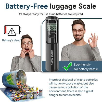 Battery-Free Luggage Scale, Suitcase Scale for Travel, 110 lbs/50 kg, Portable Handheld Weight Scale, No Batteries Needed