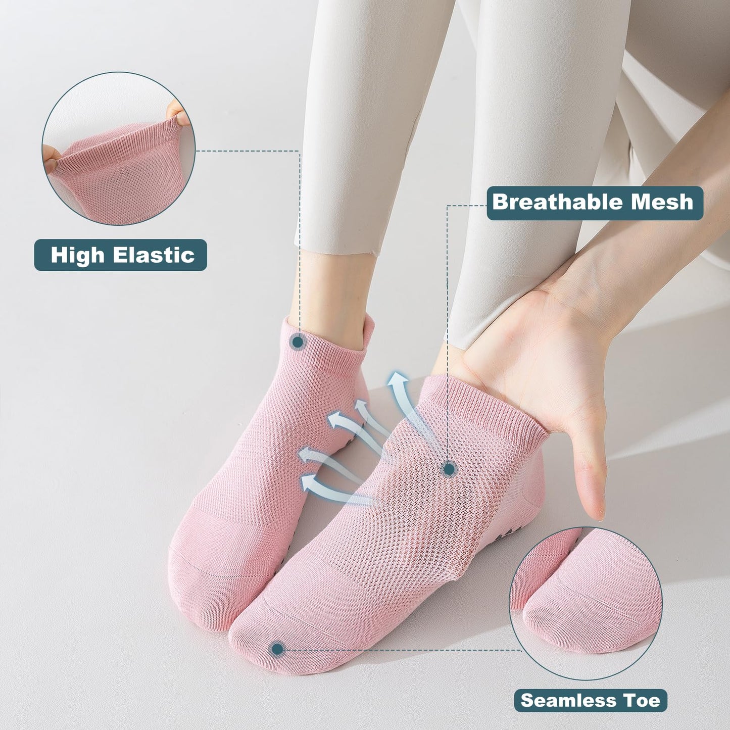 BISOUSOX Grip Socks Pilates Socks, Grippy Sock Woman Yoga Slipper Non Slip Ankle Sticky Sock Barre Ballet Hospital