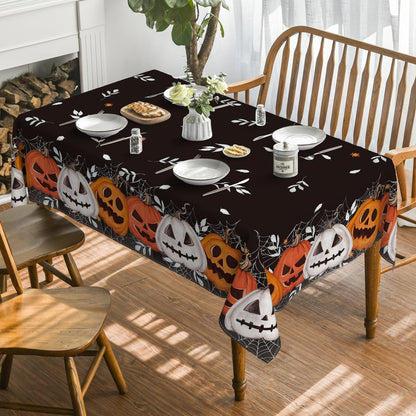 Horaldaily Halloween Tablecloth 60×84 Inch Rectangular, Black Orange Jack-O-Lantern Pumpkin Cobweb Washable Table Cover for Party Picnic Dinner Decor