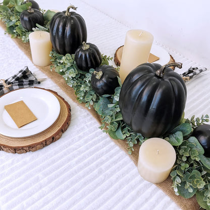 Winlyn 7 Pcs Assorted Artificial Black Pumpkins Halloween Faux Rustic Decorative Foam Pumpkins for Fall Halloween Thanksgiving Tabletop Centerpiece Mantel Kitchen Decor