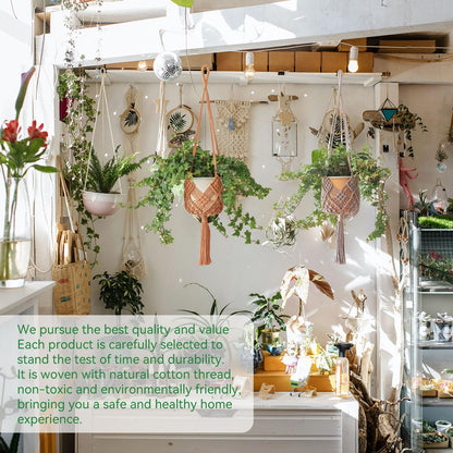 Hanging Planter with Patterns,2Packs Macrame Plant Hangers Indoor Macrame for up to 8 inch Pot Crochet Boho Plant Hanger Holder for Indoor Outdoor with 2S Shaped Stainless Steel Hooks (Caramel)