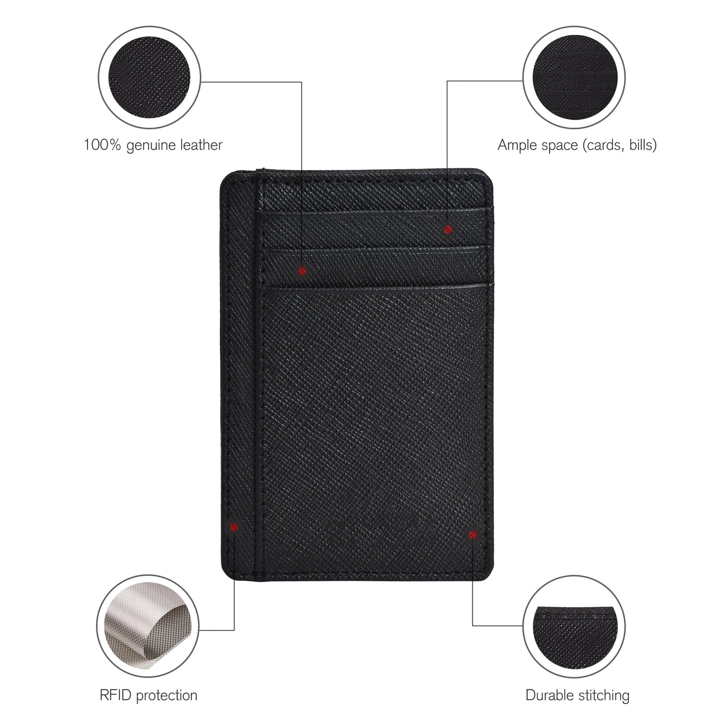 Black | RFID Blocked Leather Wallet | Men And Women | Credit/Debit.Gift Card Slots | Minimalist And Chic | Front Pocket