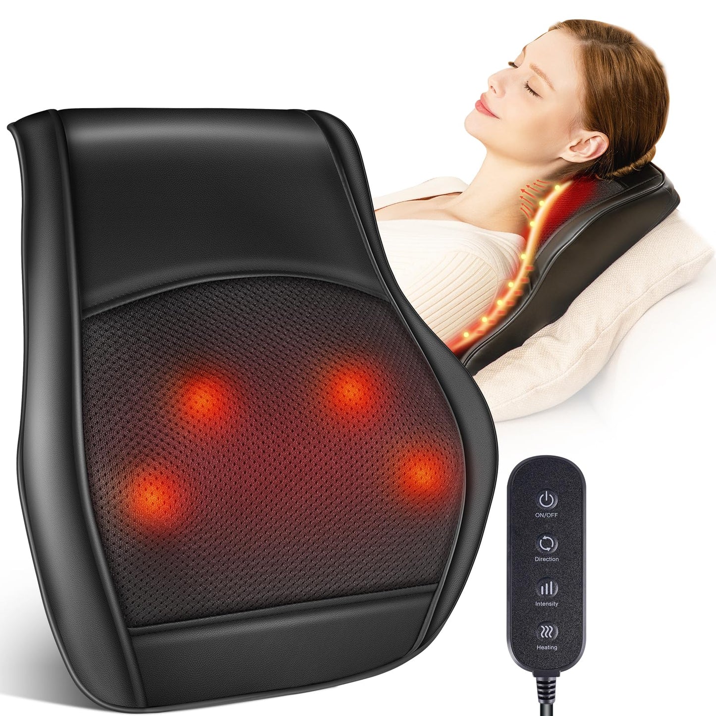 Brelley Neck and Back Massager for Pain Relief Deep Tissue with Heat, Shiatsu Shoulder Massager with Bi-Directional Rotating Head for Neck, Back, Shoulders, and Legs, Gift for Mom Dad