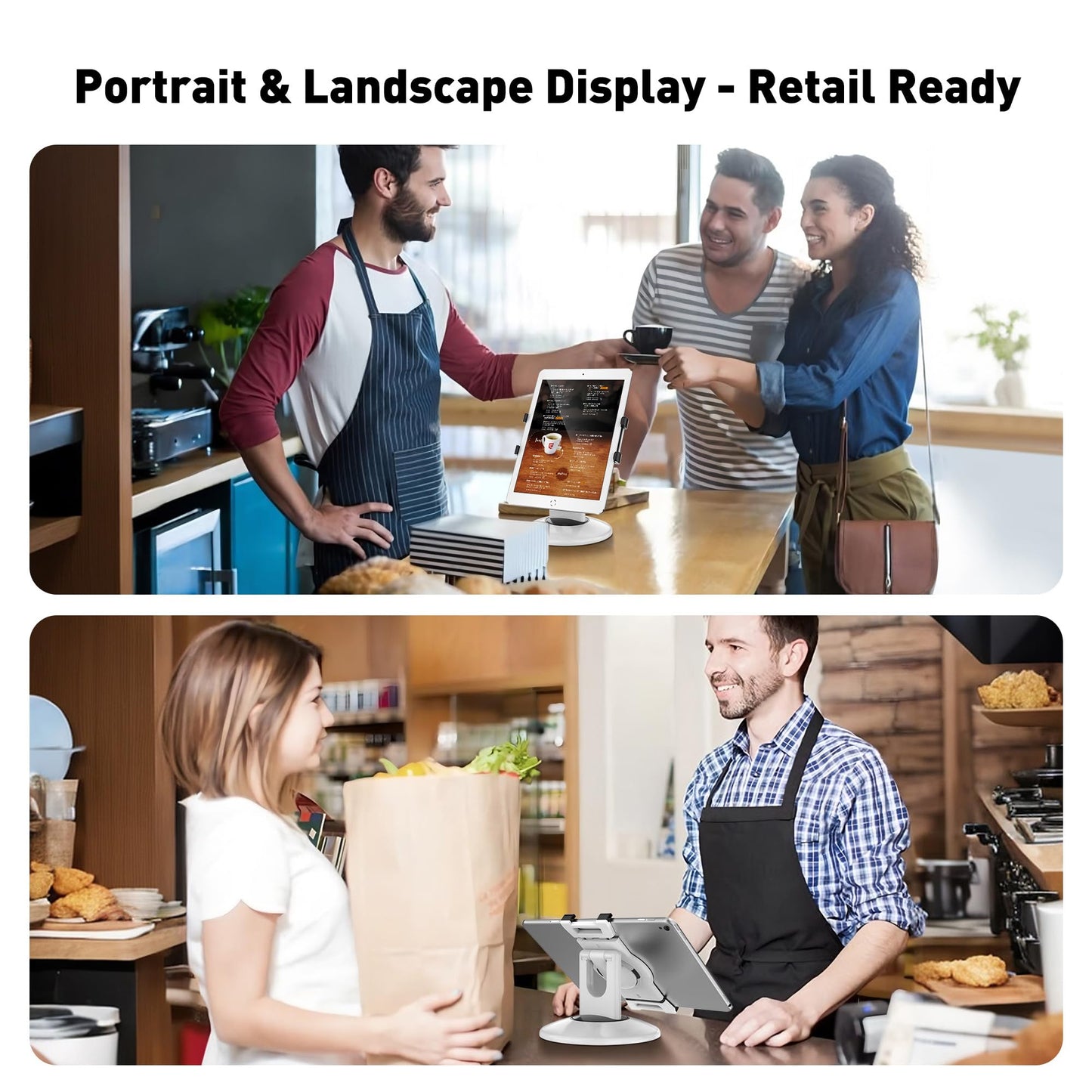 AboveTEK Retail Kiosk iPad Stand, 360° Rotating Commercial POS Tablet Stand, Fits 6"-13" (Screens) iPad mini Pro-Business Swivel Tablet Holder, for Store Office Reception Kitchen Desktop (White)