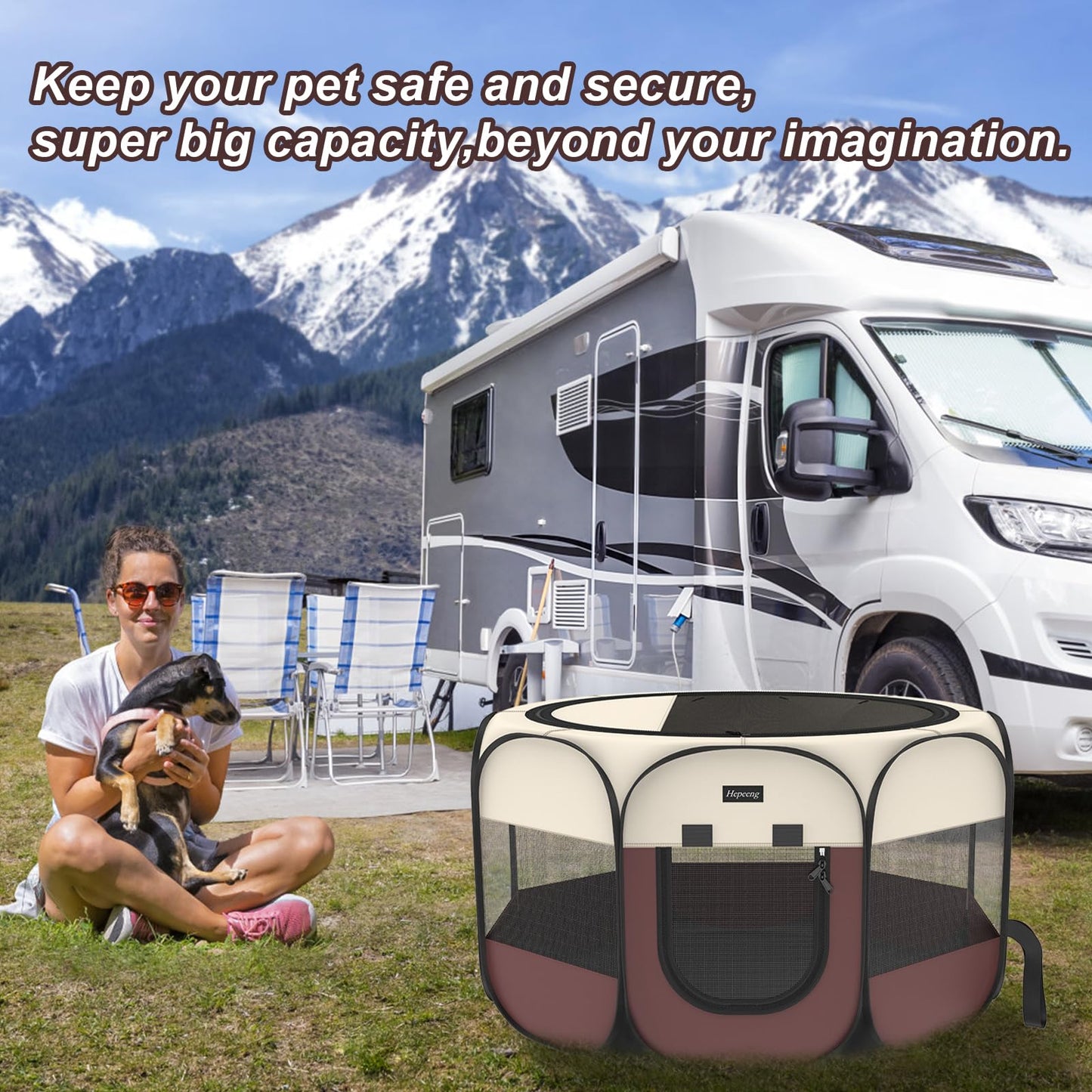 Hepeeng Portable Foldable Pet Dog Cat Playpen and Puppy playpen Pet Tent with Carrying Case Collapsible Travel Bowl Indoor/Outdoor Use with Water Resistant and Removable Shade Cover