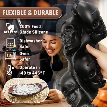 HKNMTT Skull Silicone Baking Pan for Halloween Pizza Cake, 6 Cavities 3D Large Molds, Nonstick Skeleton Head for Soap Ice Tray Oven Safe