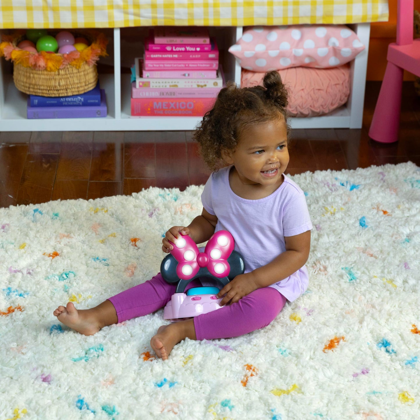 Bright Starts Disney Baby MINNIE MOUSE PeekABoo Baby Activity Center Jumper with 8 Toys, Lights & Sounds, 360-Degree Seat, 6-12 Months (Pink/Blue)