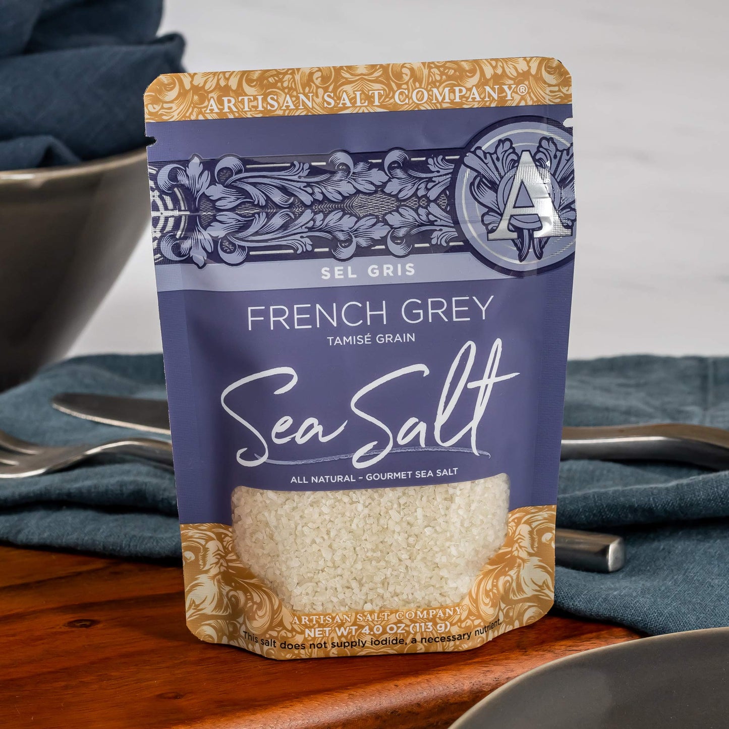 Artisan Salt Company Sel Gris French Grey Sea Salt, Tamisé Grain, Zip-Top Pouch, 4 Ounce