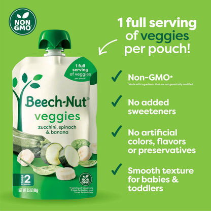 Beech-Nut Baby Food Pouches Variety Pack, Veggie Purees, 3.5 oz (18 Pack)